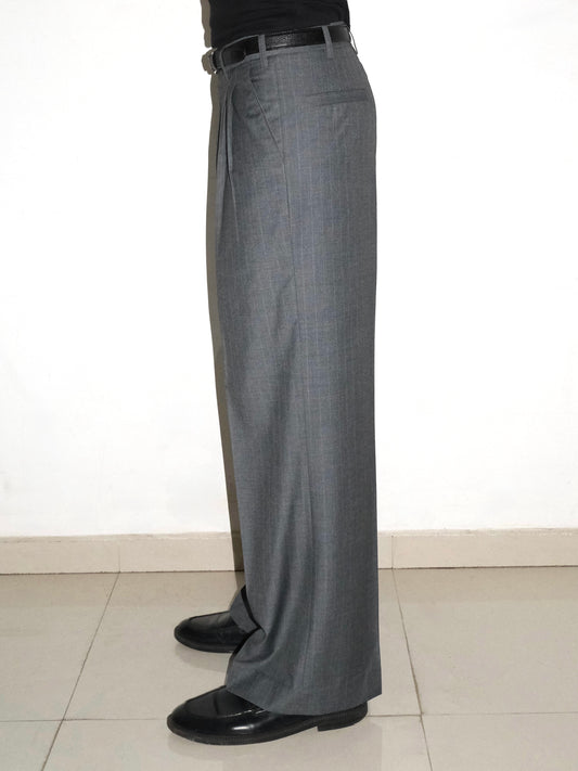 Tailored Wool blend Trousers - Grey Pinstripe