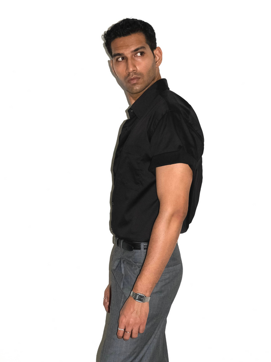 Tailored Half Sleeves Giza cotton Shirt - Black