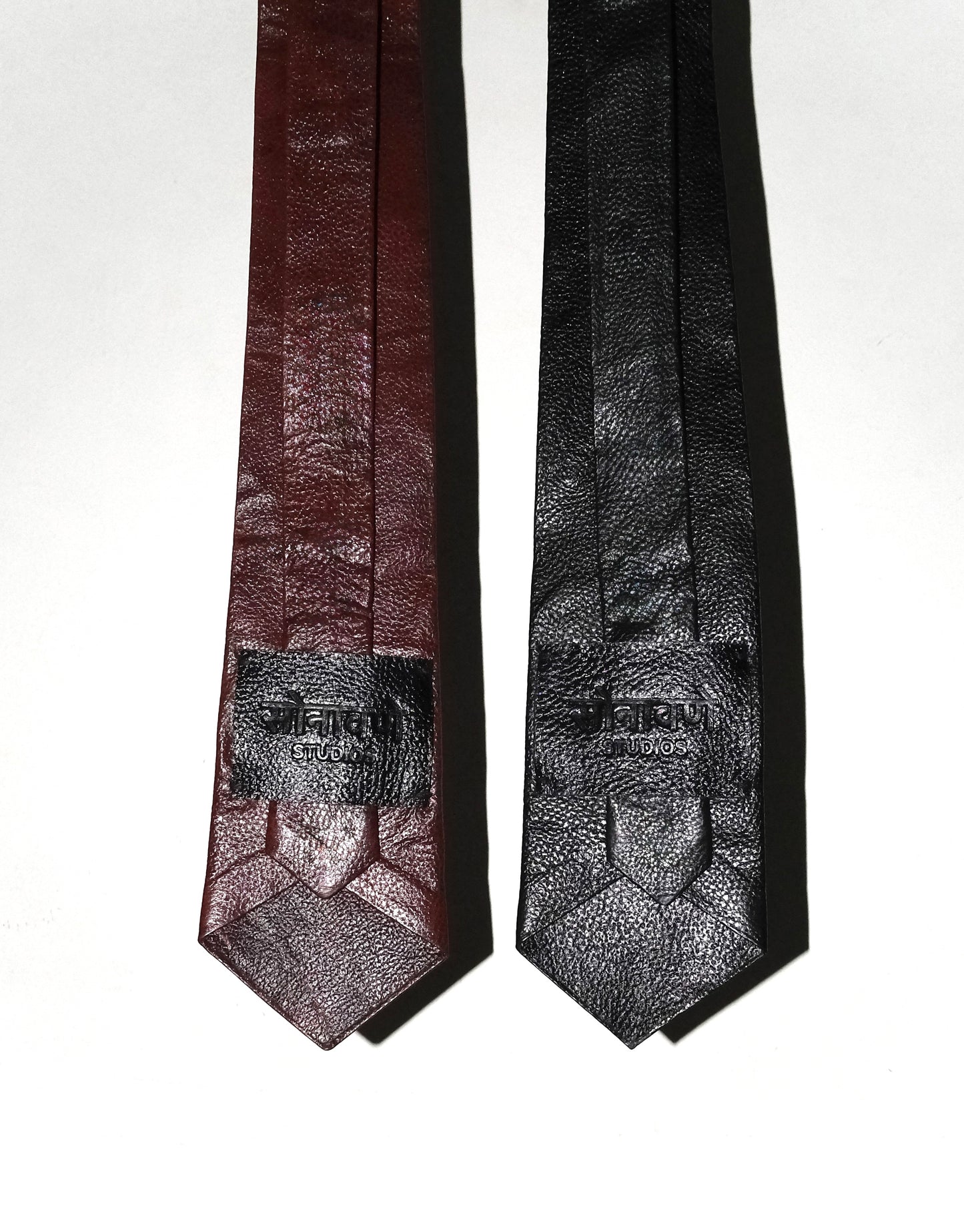 Handmade uneven Leather Tie - Black