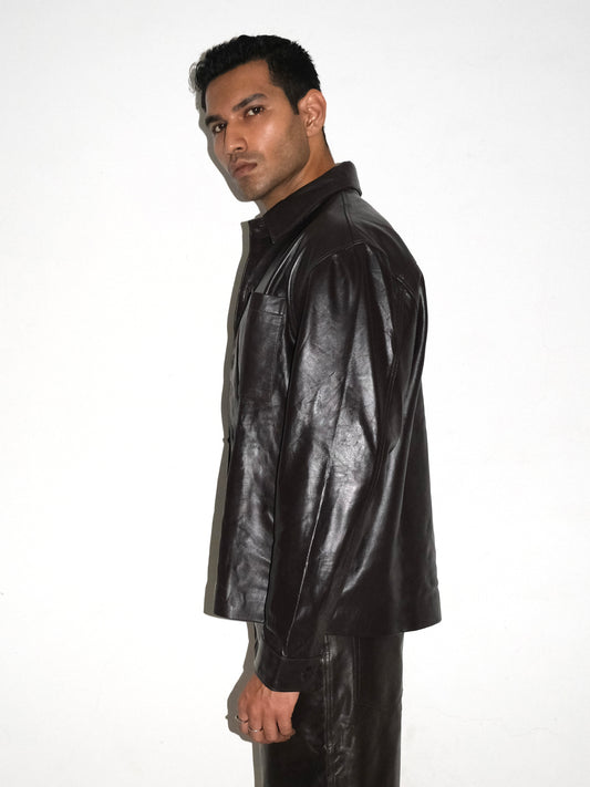 Handmade Leather Shirt - Coffee Brown