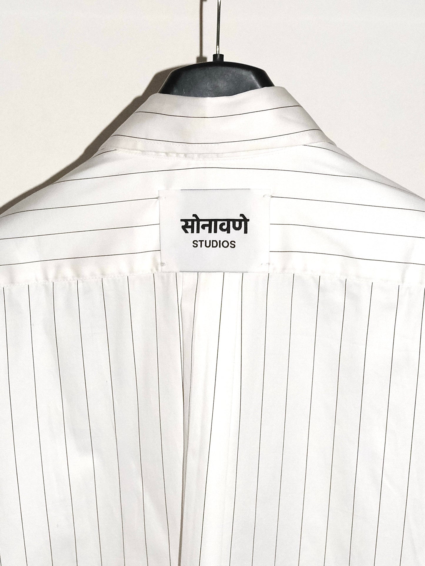 Tailored Giza cotton Shirt - White/ Black pinstripe