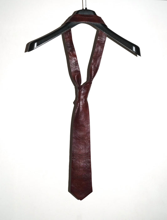 Handmade uneven Leather Tie - Brown