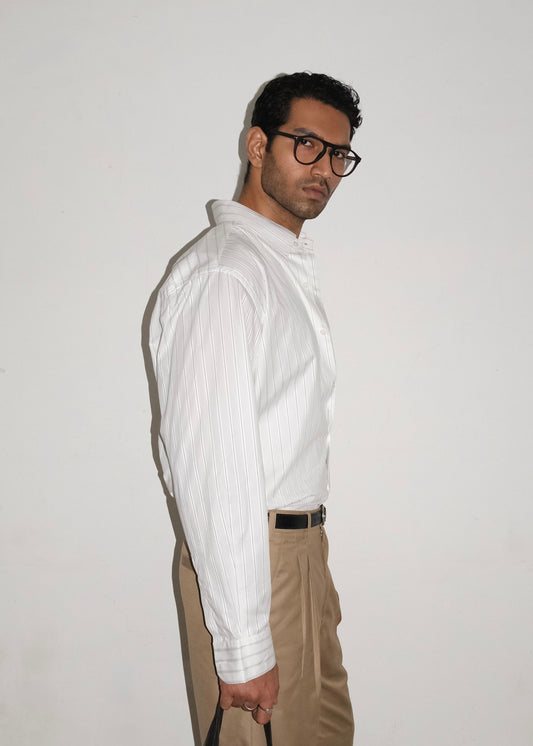Tailored Giza cotton Shirt - White/Black stripe