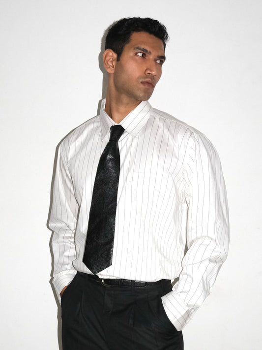 Handmade uneven Leather Tie - Black