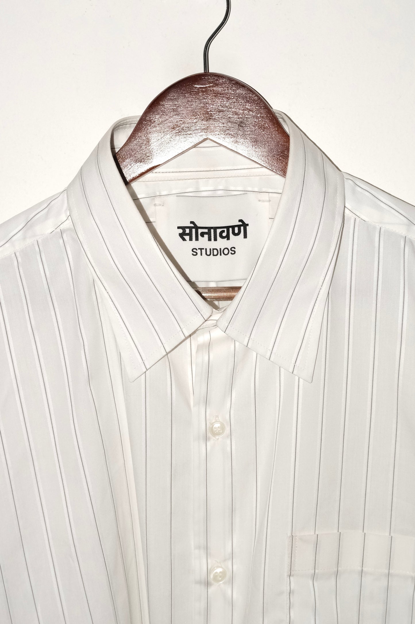 Tailored Giza cotton Shirt - White/Black stripe