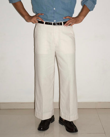 Tailored Linen Cotton Trouser- Off White