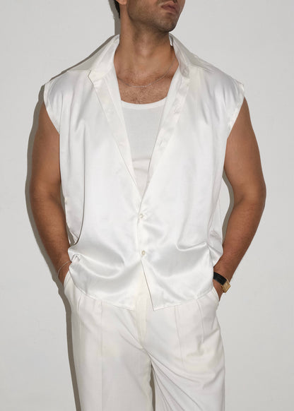 Tailored Satin Sleeveless Shirt- Ivory