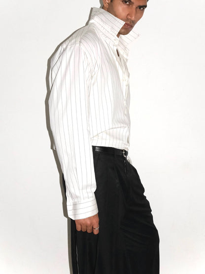 Tailored Giza cotton Shirt - White/ Black pinstripe