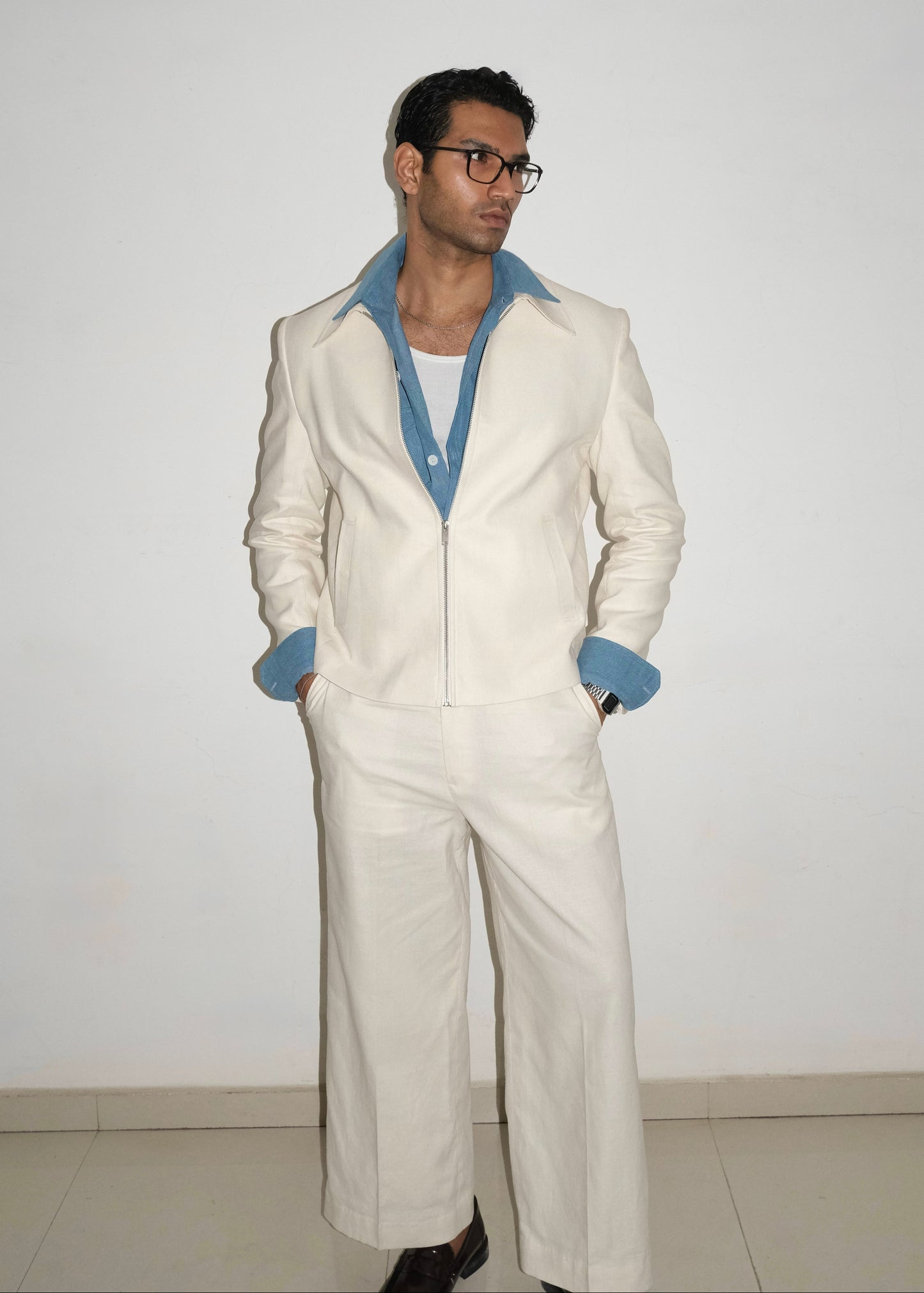 Tailored Linen Cotton Jacket- Off White