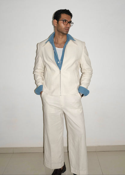 Tailored Linen Cotton Jacket- Off White