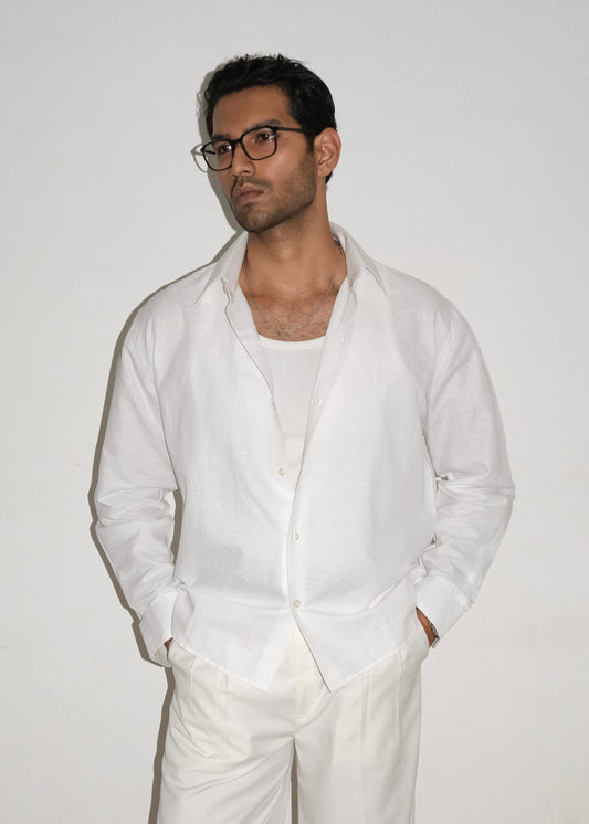 Tailored Linen Cotton Shirt- White