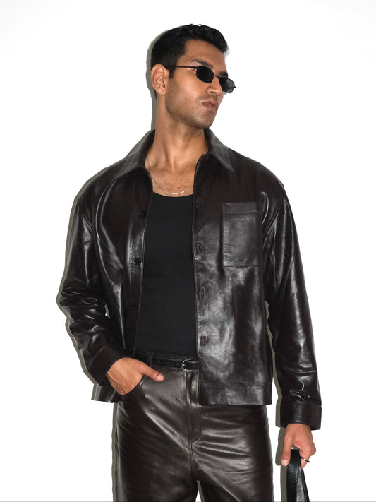 Handmade Leather Shirt - Coffee Brown