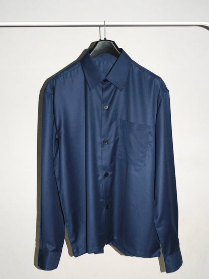 Tailored Wool blend Full Sleeves Shirt - Blue