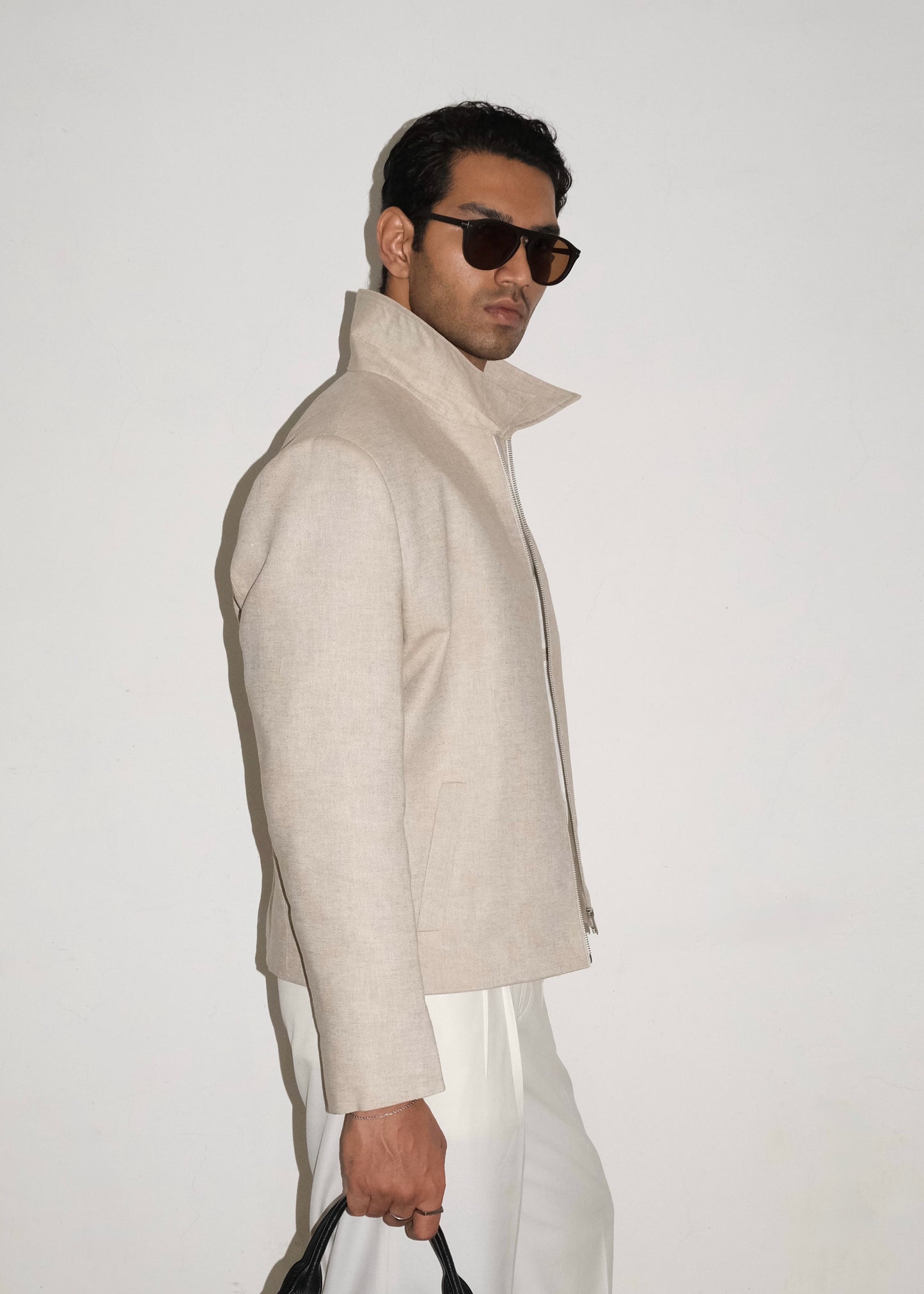 Tailored Linen Cotton Jacket- Beige