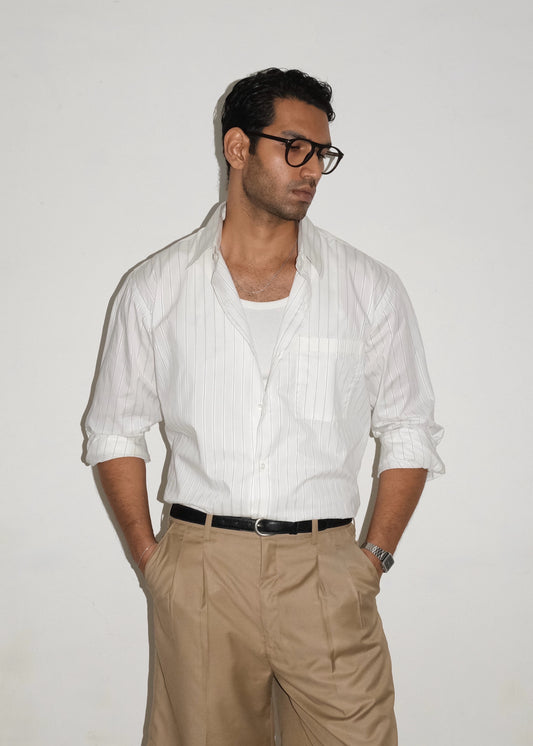Tailored Giza cotton Shirt - White/Black stripe