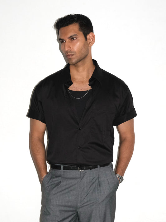 Tailored Half Sleeves Giza cotton Shirt - Black