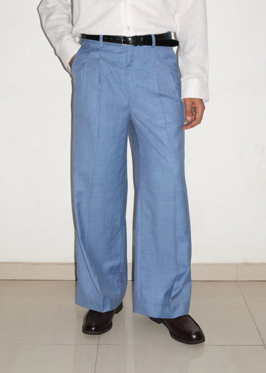 Tailored Double Pleated Trouser- Blue