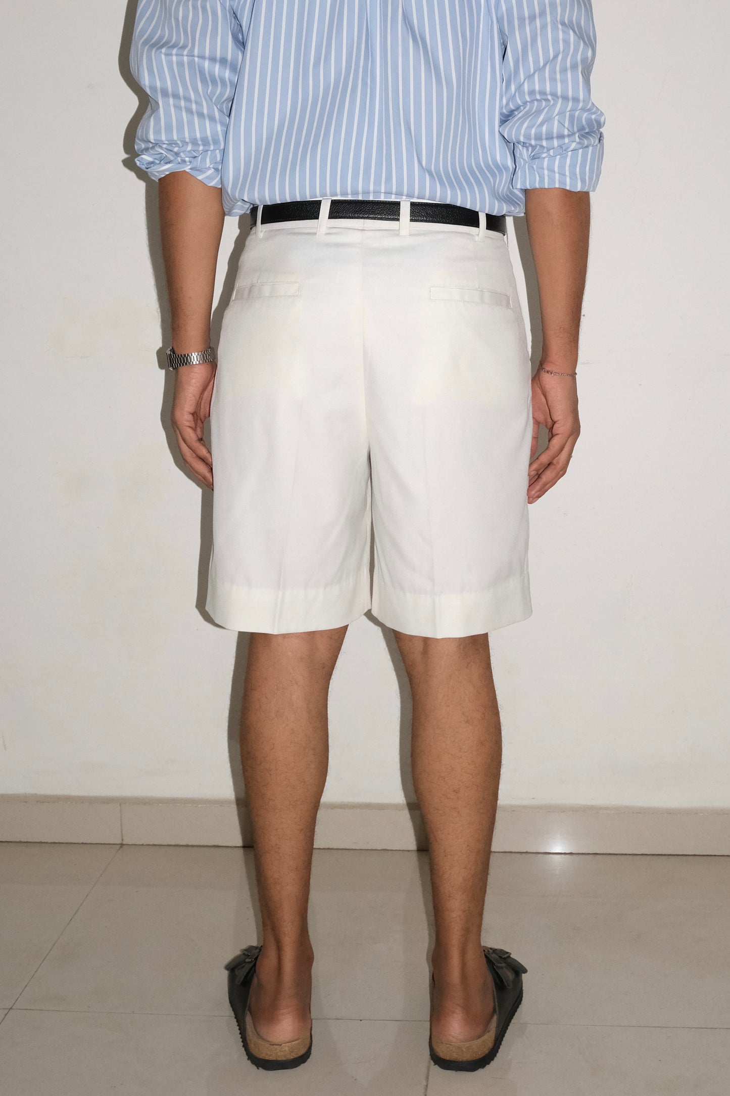 Tailored Double Pleated Shorts- Cream White
