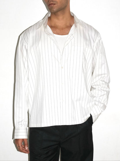 Tailored Giza cotton Shirt - White/ Black pinstripe