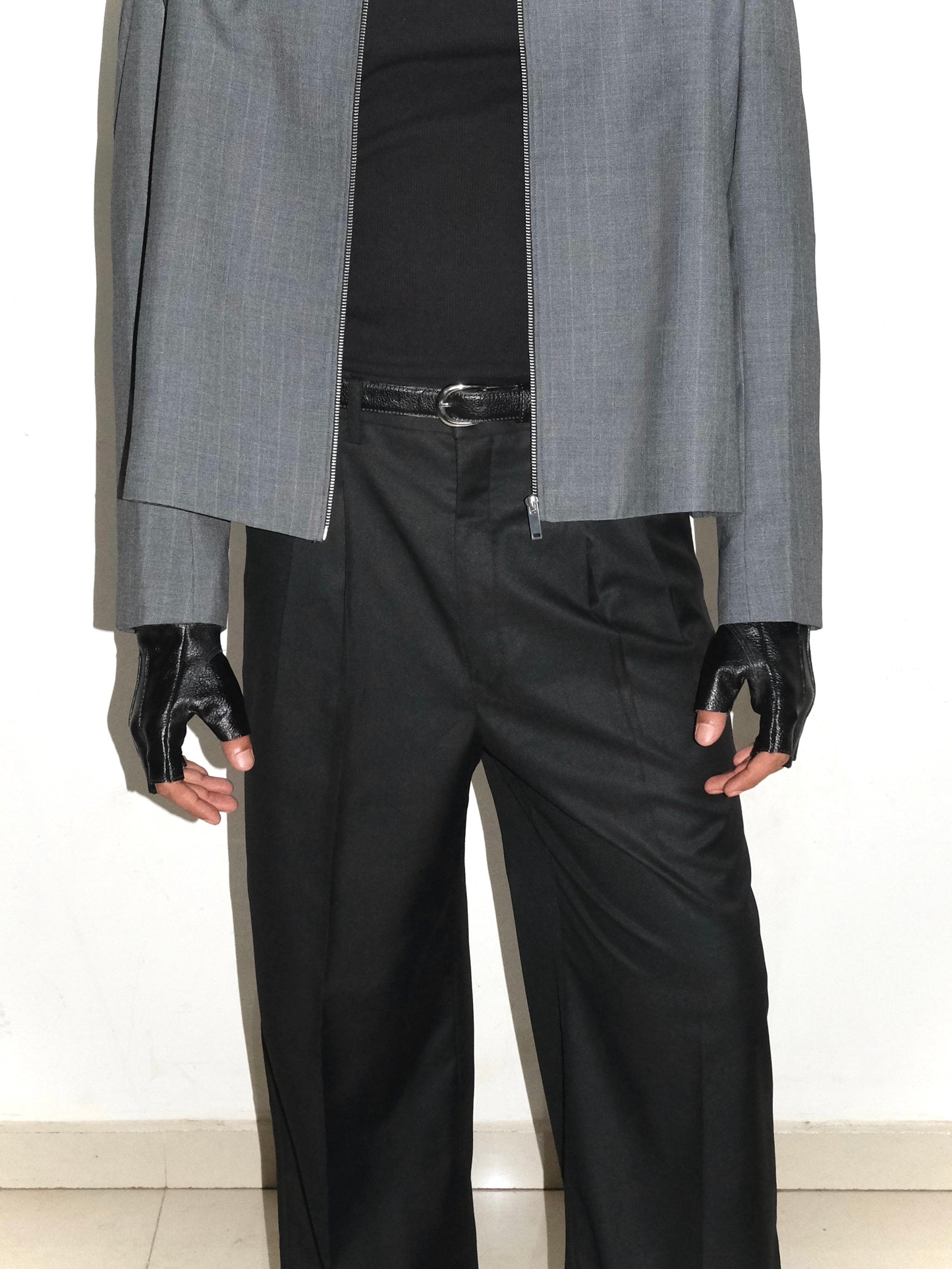 Handmade Leather Half Gloves- Black