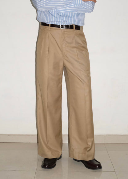 Tailored Double Pleated Trouser- Tan