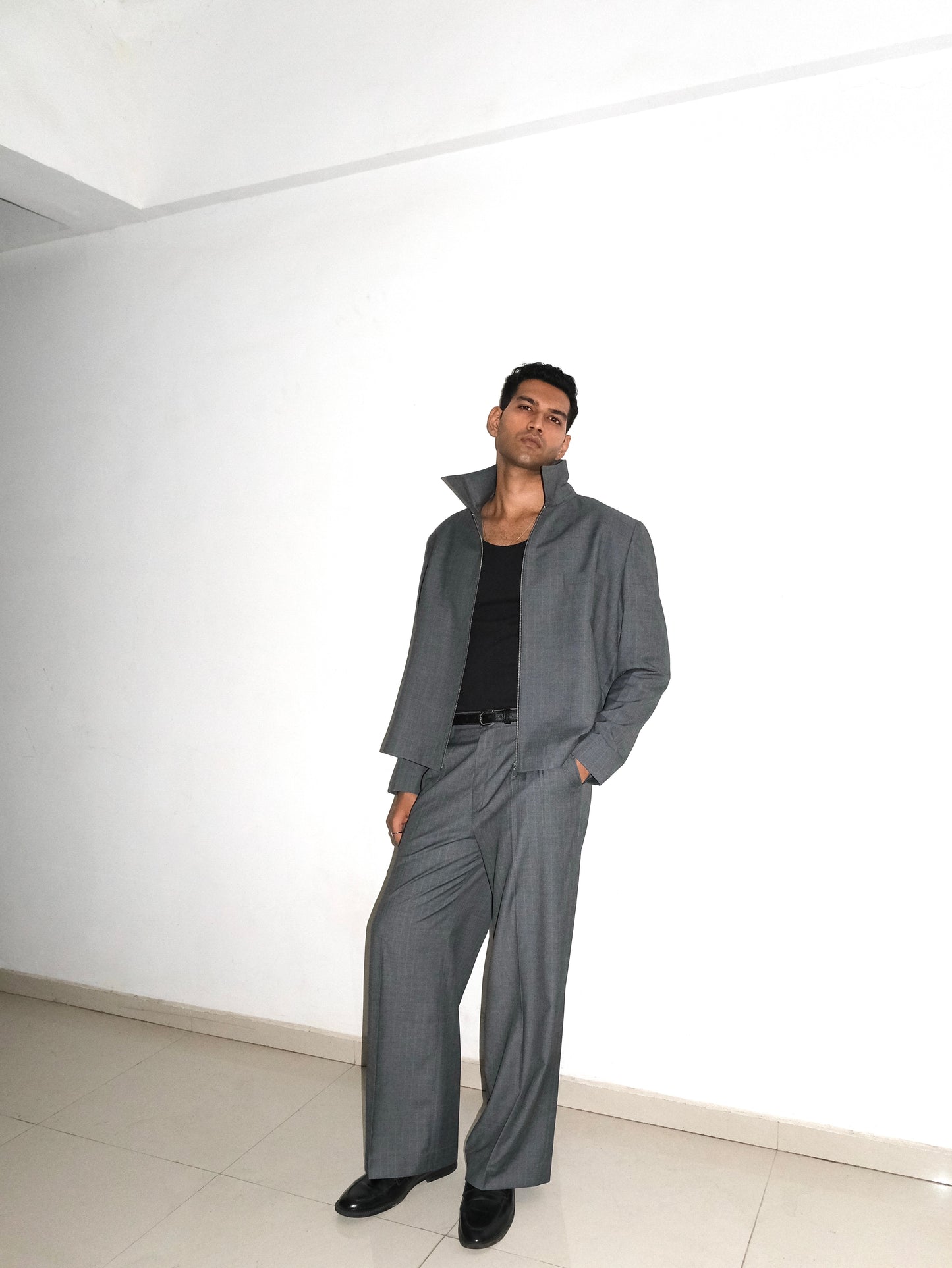Tailored Wool blend Trousers - Grey Pinstripe