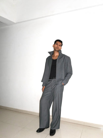 Tailored Wool blend Trousers - Grey Pinstripe