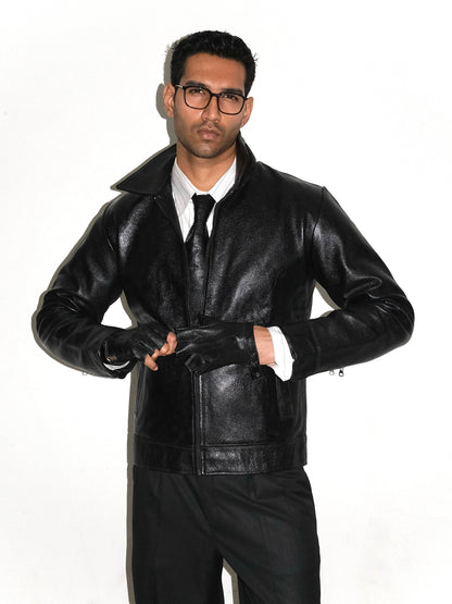 Handmade Leather Half Gloves- Black