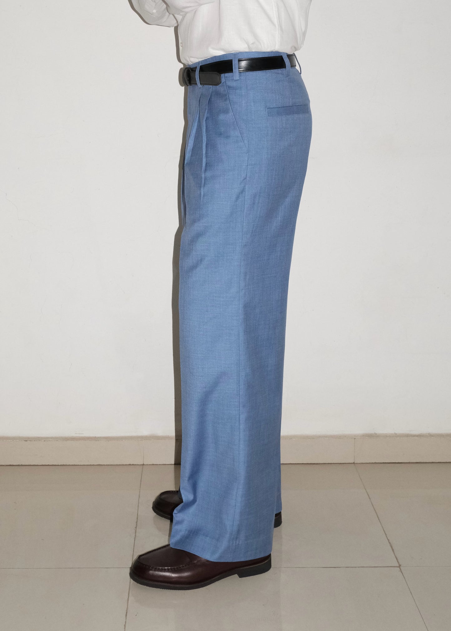 Tailored Double Pleated Trouser- Blue