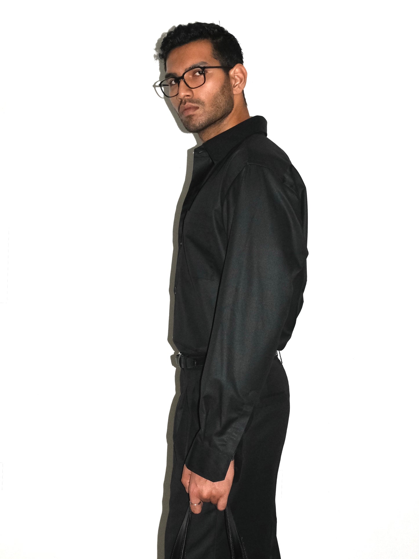 Tailored Wool blend Full Sleeves Shirt - Black