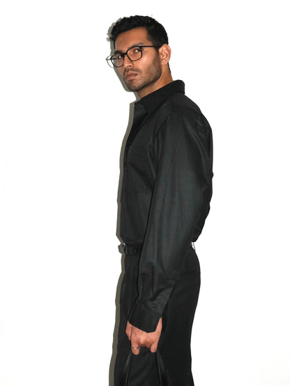 Tailored Wool blend Full Sleeves Shirt - Black