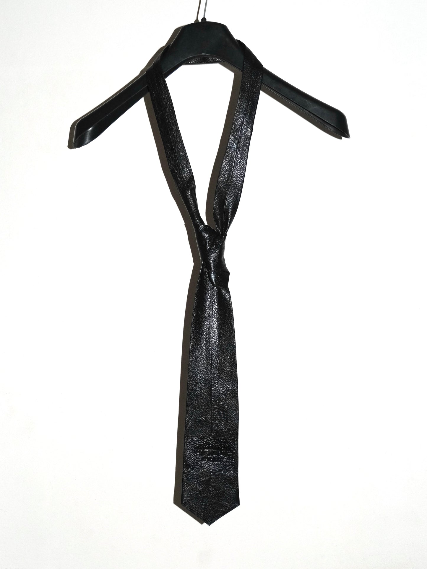 Handmade uneven Leather Tie - Black