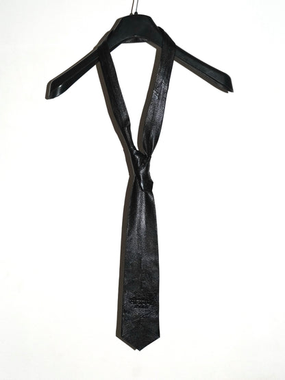 Handmade uneven Leather Tie - Black