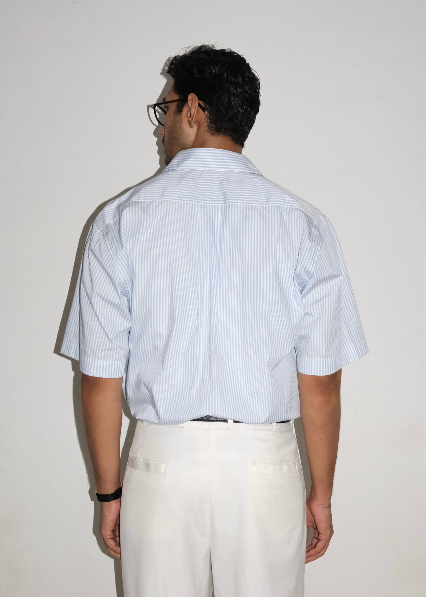 Tailored Pima Cotton Short Shirt - Blue/White stripe