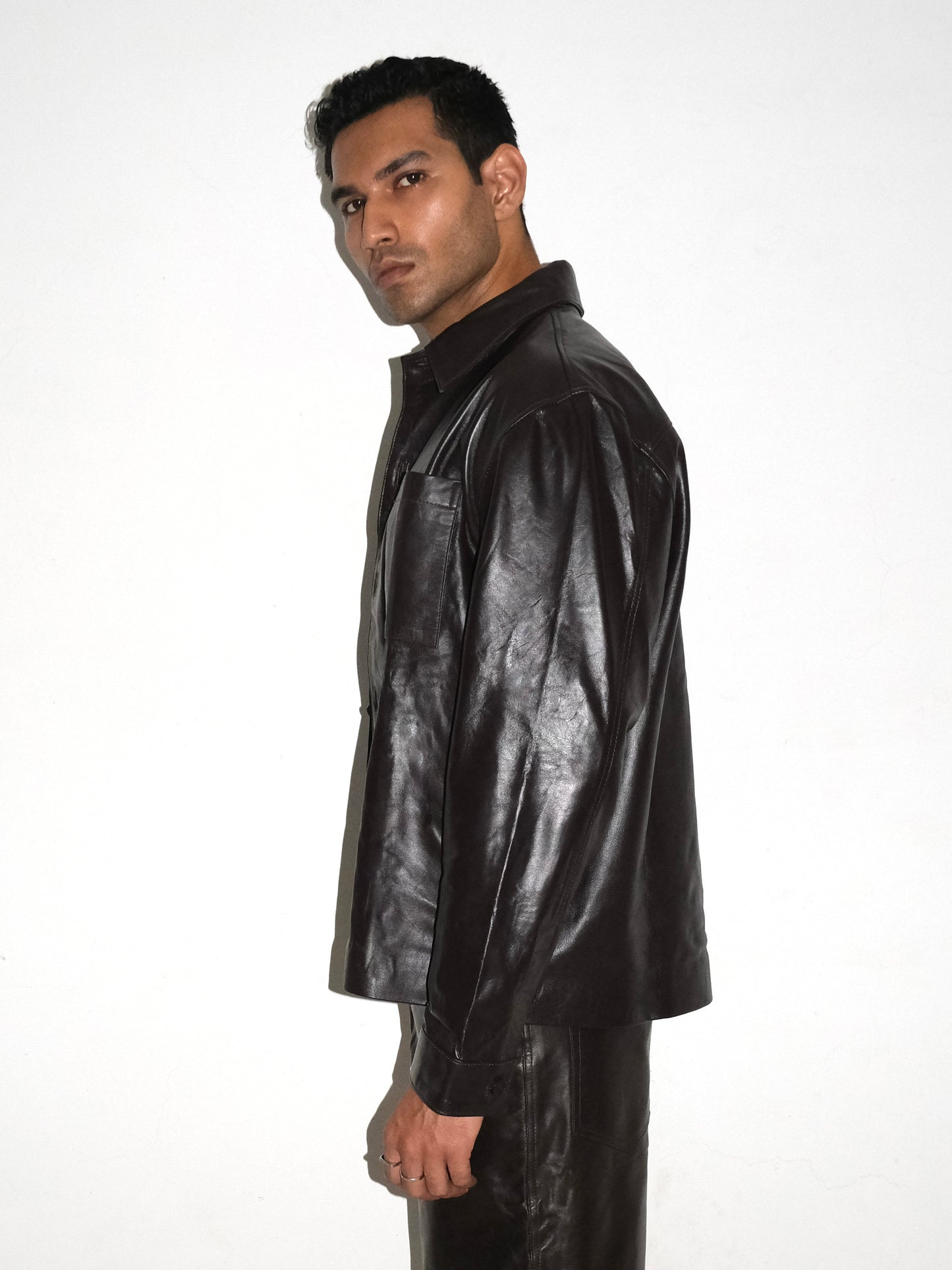 Handmade Leather Shirt - Coffee Brown