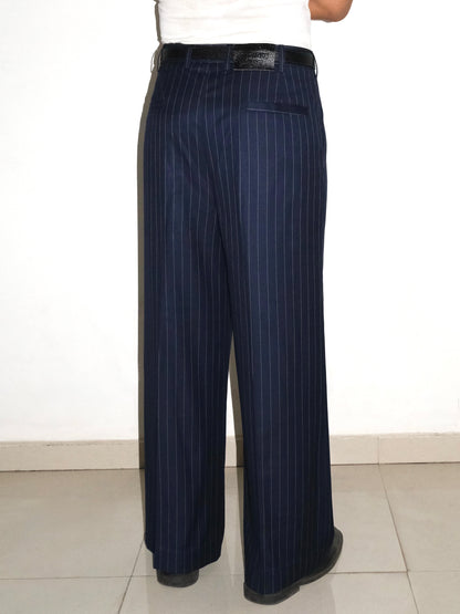 Tailored Terry Rayon Trousers - Blue/White Pinstripe