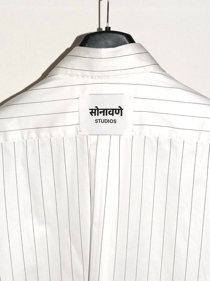 Tailored Giza cotton Shirt - White/ Black pinstripe