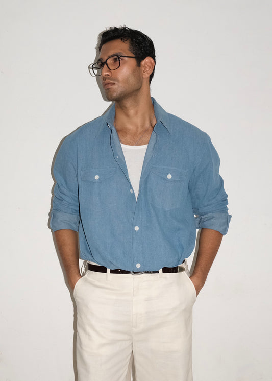 Tailored Denim Shirt- Blue