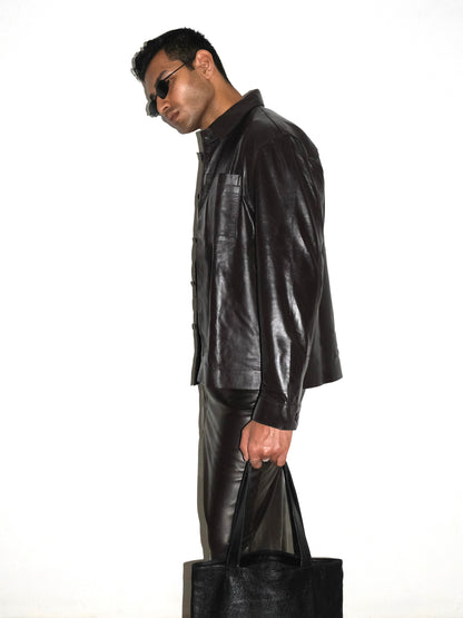 Handmade Leather Shirt - Coffee Brown