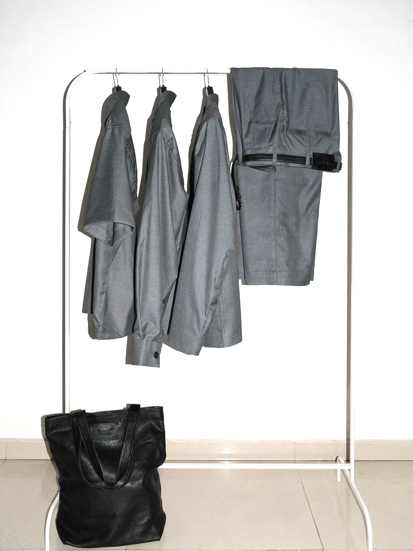 Tailored Wool blend Half Sleeves Shirt - Grey