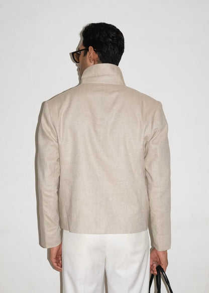 Tailored Linen Cotton Jacket- Beige
