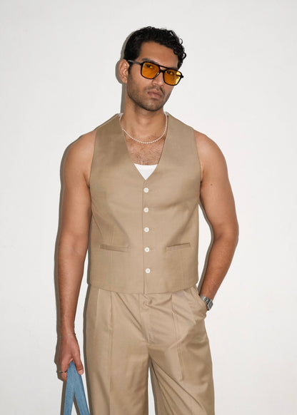 Tailored Vest- Tan
