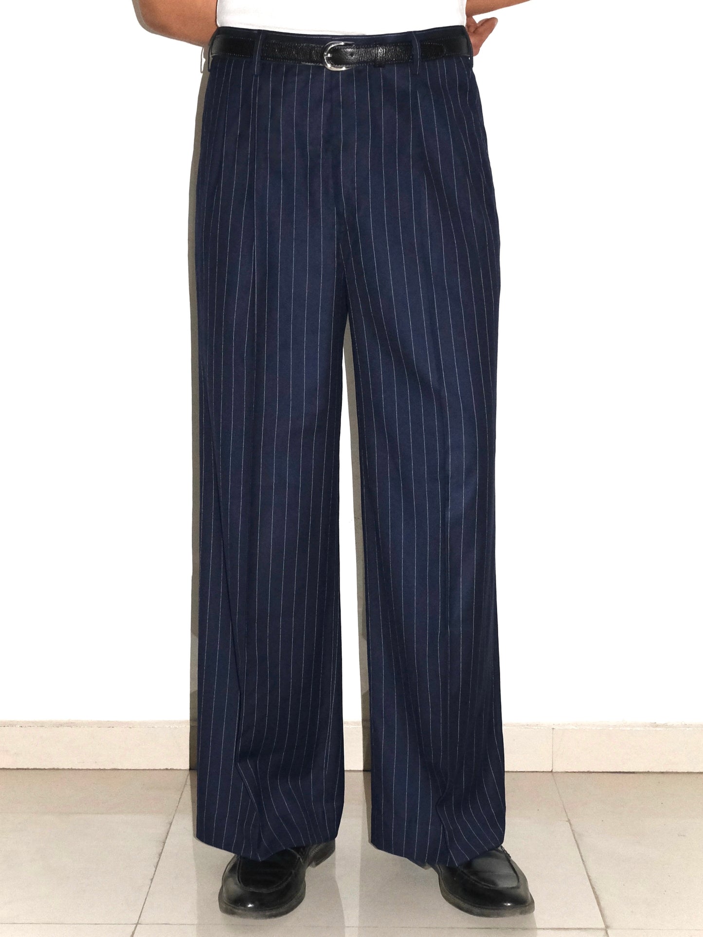 Tailored Terry Rayon Trousers - Blue/White Pinstripe