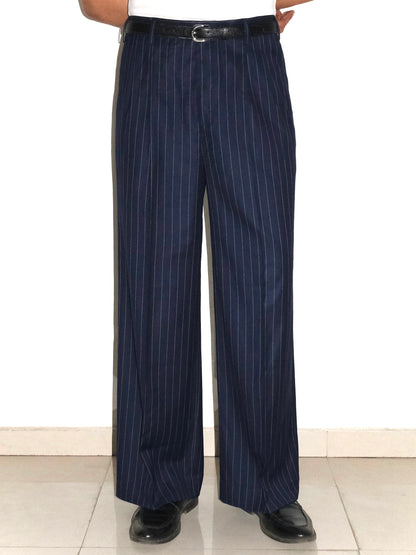 Tailored Terry Rayon Trousers - Blue/White Pinstripe