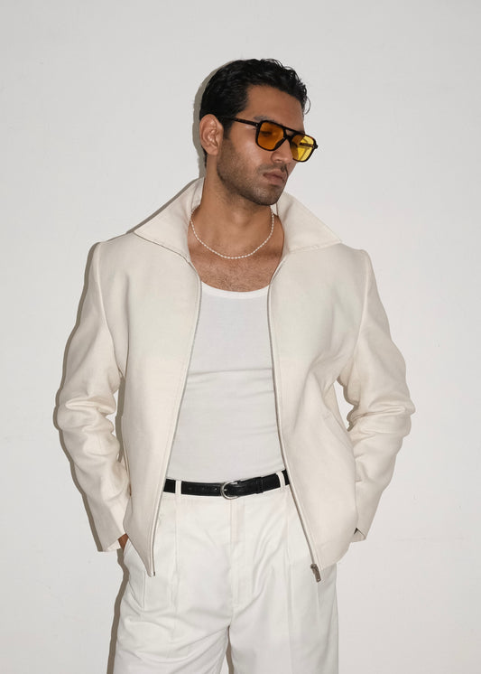 Tailored Linen Cotton Jacket- Off White