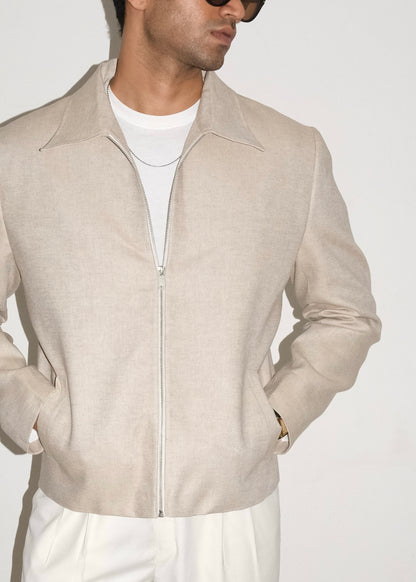 Tailored Linen Cotton Jacket- Beige