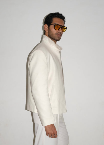 Tailored Linen Cotton Jacket- Off White