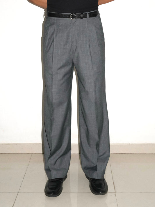 Tailored Wool blend Trousers - Grey Pinstripe