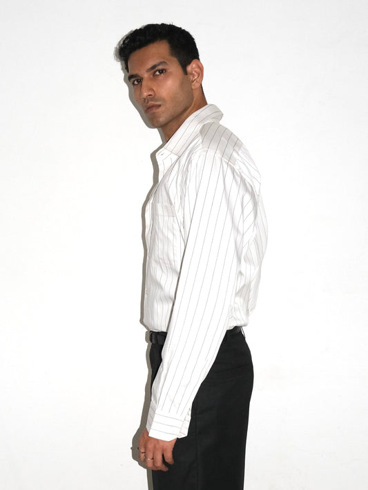 Tailored Giza cotton Shirt - White/ Black pinstripe