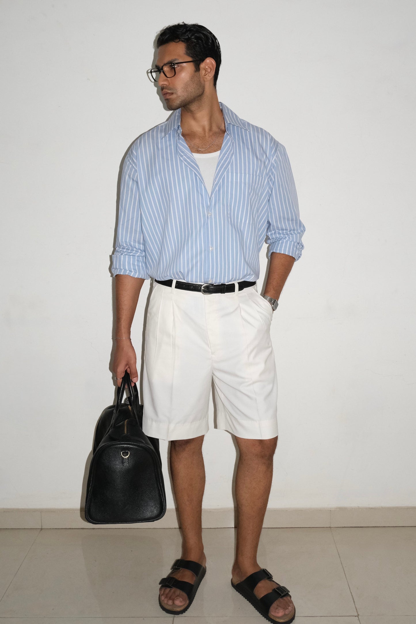 Tailored Double Pleated Shorts- Cream White
